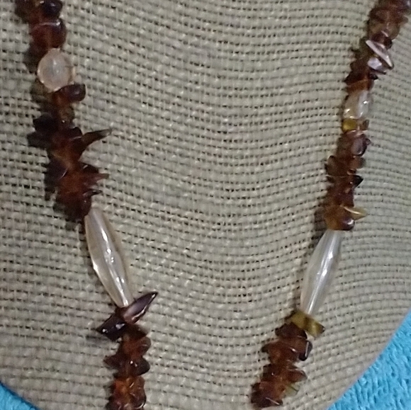 Elegant Brown Faux Dark Amber Chip Beaded Necklace vintage - Picture 5 of 5